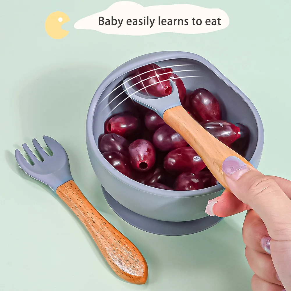 3PCS/Set Silicone Baby Feeding Bowl Tableware for Kids Waterproof Suction Bowl With Spoon